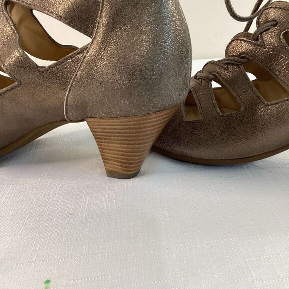Paul Green Leather Metallic Lace-up Stacked heel Sandals Size 7 (38) - Picture 11 of 13
